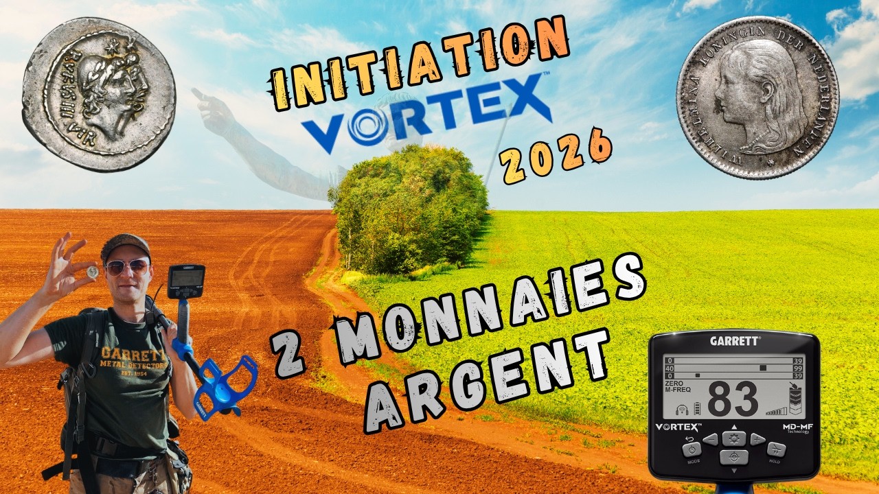 D&eacute;tection de m&eacute;taux : Bien D&eacute;marrer avec le Garrett vortex . Session en champs  2 monnaies en argent