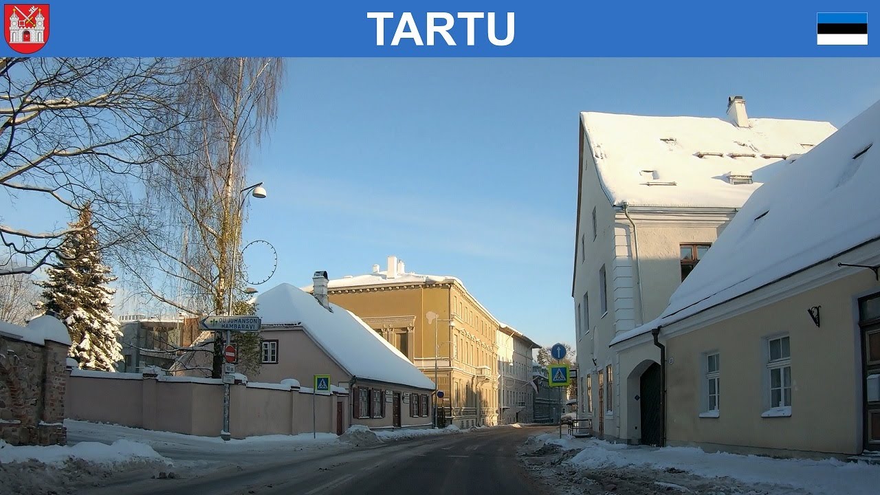 Tartu, Estonia. Winter drive in a sunny day. 4K