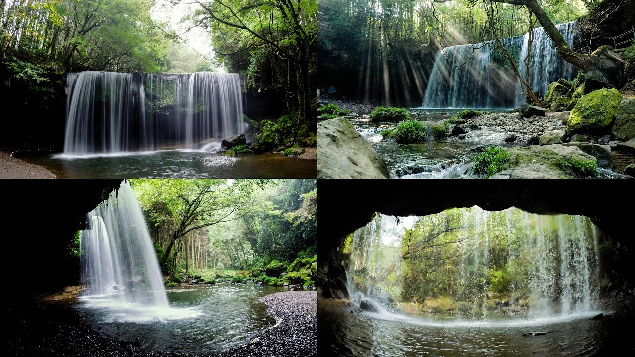 [4K] 滝の絶景：水のカーテンと光の光芒「鍋ヶ滝」（熊本県 小国町）Nabegataki-Waterfall in Kumamoto