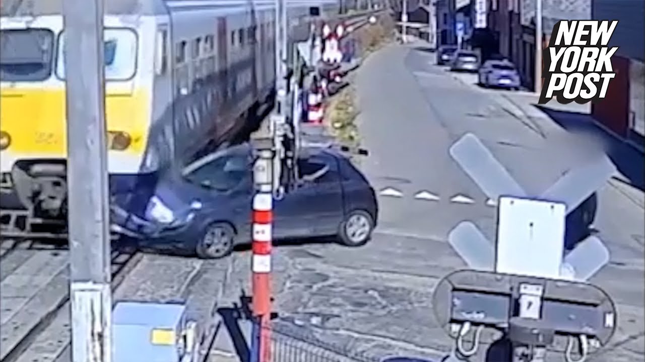 Terrifying near miss: Two escape car moments before train collision in Belgium