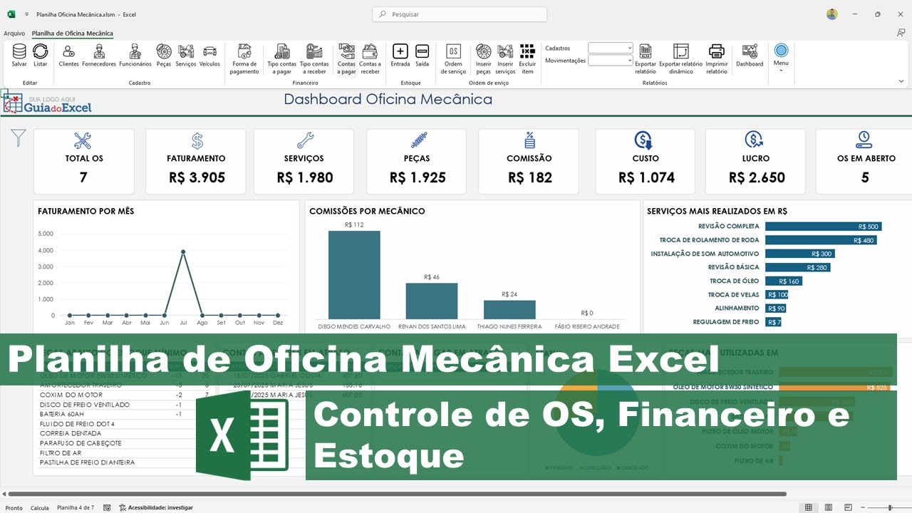 Planilha de Oficina Mecânica Excel | Sistema de Oficina Mecânica com Banco de Dados