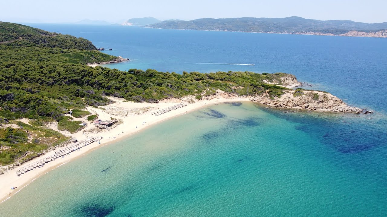 Elia beach, Skiatos, Greece from drone in june