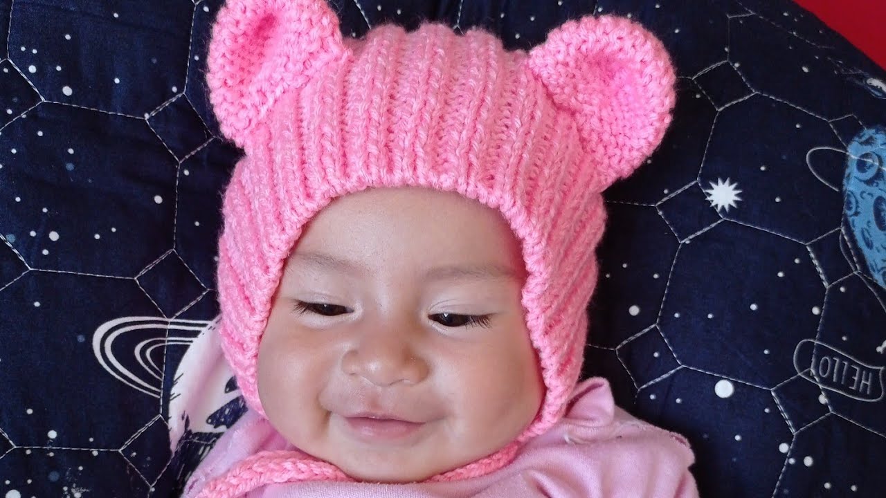 gorro  modelo N°2 con orejas de oso 🐻  tejido para bebes y niños