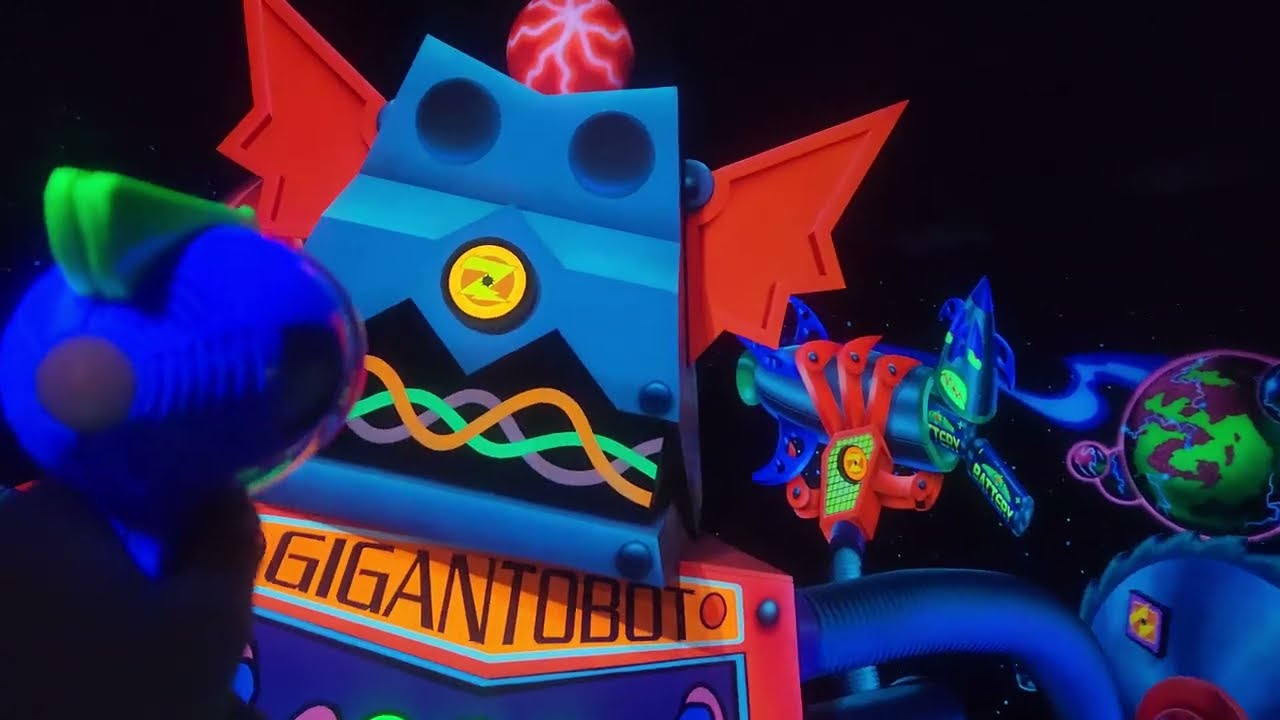 Buzz Lightyear Astro Blasters Queue walkthrough, Station, On-Ride and Exit Ramp Disneyland Park 2023