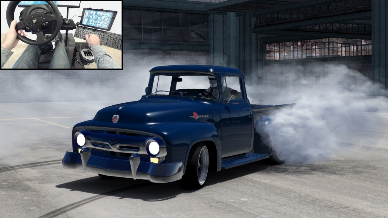 1956 Ford F100 - (Destroying Tires) - Assetto Corsa Gameplay 4K - Drifting Burnouts - Steering Wheel