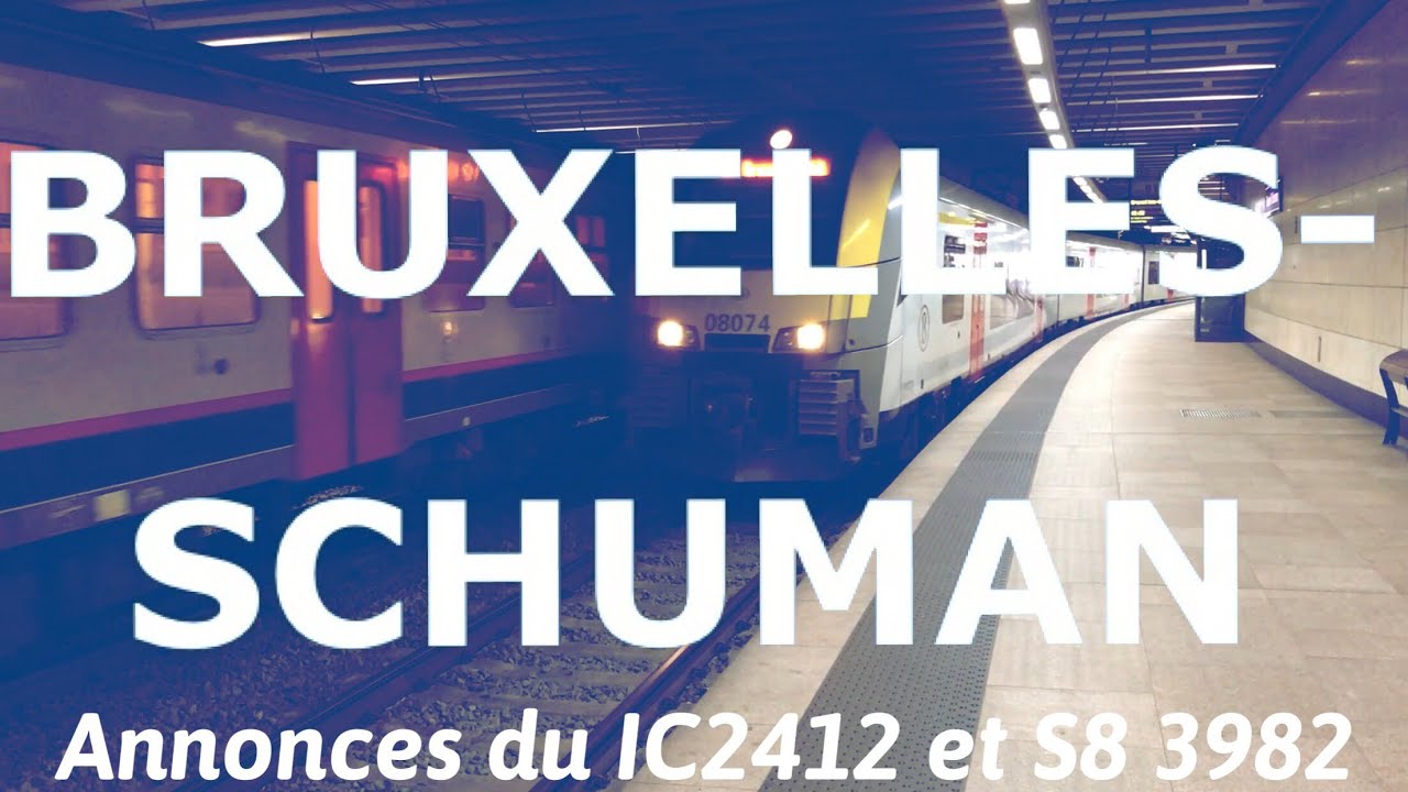 Annonces vocales SNCB (EMMA) en gare de Bruxelles-Schuman, annonce du train IC2412 et S8 3982, 16/07