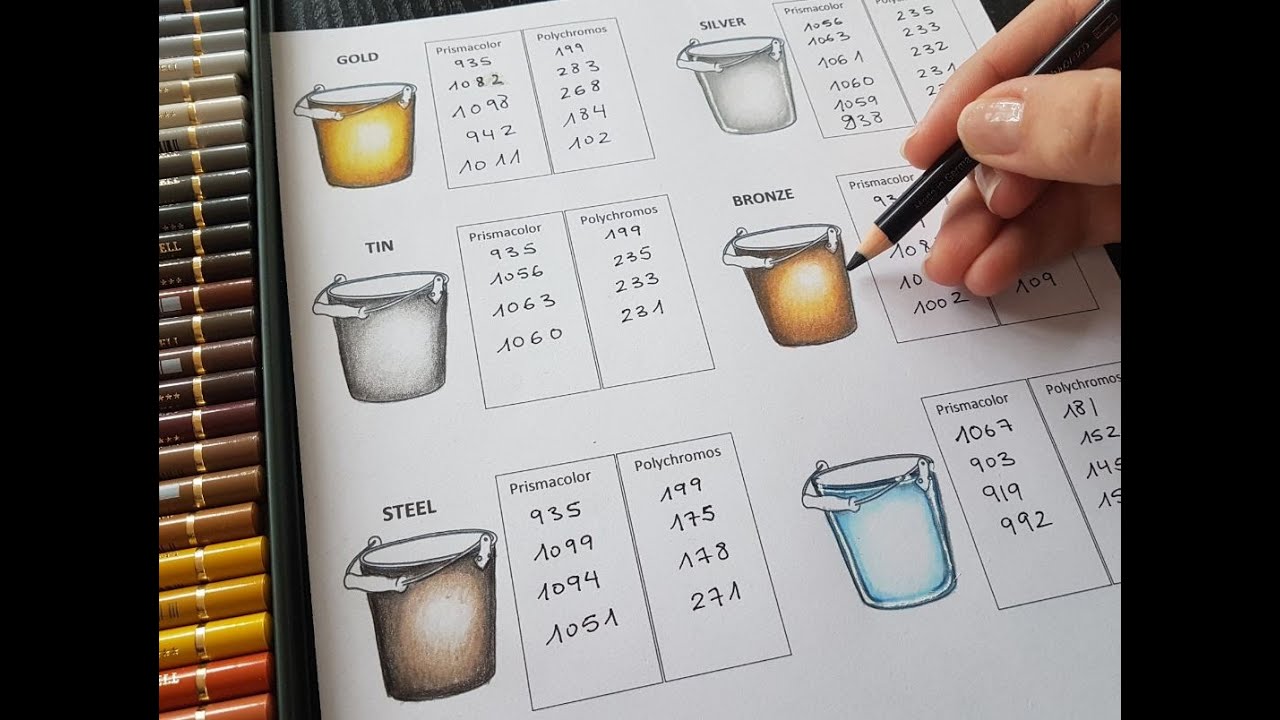 How to color Metals with Colored Pencils | Polychromos & Prismacolor tutorial   Coloring
