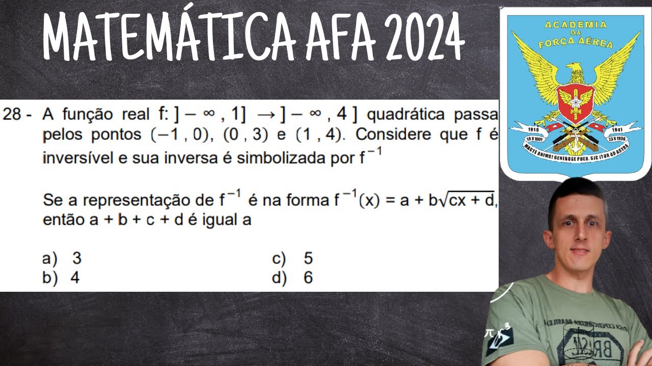 MATEMÁTICA AFA 2024: QUESTAO DE FUNÇAO QUADRÁTICA (SEGUNDO GRAU) E FUNÇAO INVERSA