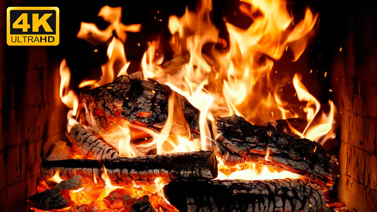 🔥 Камин с треском дров и огнем для уютного рождественского настроения (Fireplace 4K)