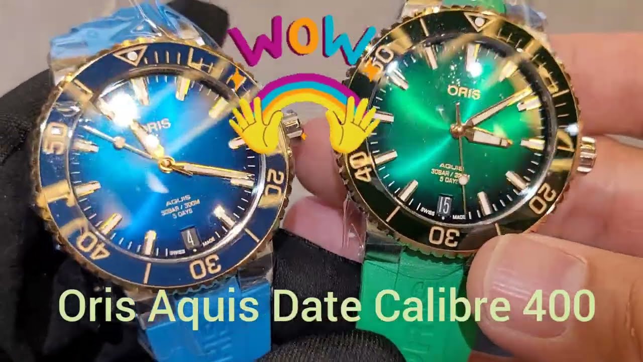 左右紅藍綠：Oris18K金圈潛水錶，仲有綠色版! / 同場加映SW機芯Aquis/ 榮記錶行 Oris Aquis Date Calibre 400 with 18K Gold Bezel!