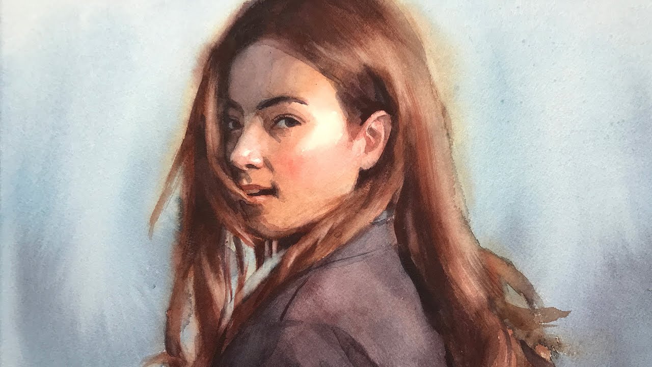 Watercolor Portrait Painting of a Girl