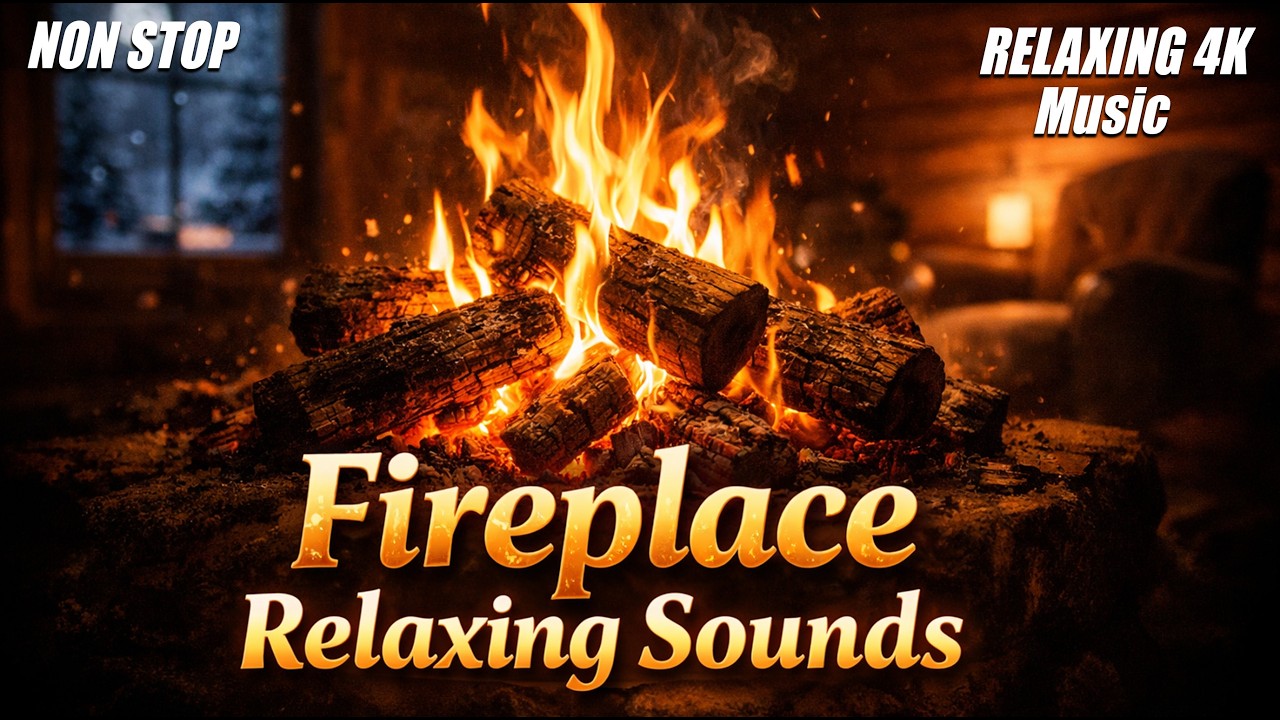Cozy Fireplace 4K (1 HOUR). Fireplace Music For Relaxation in Winters