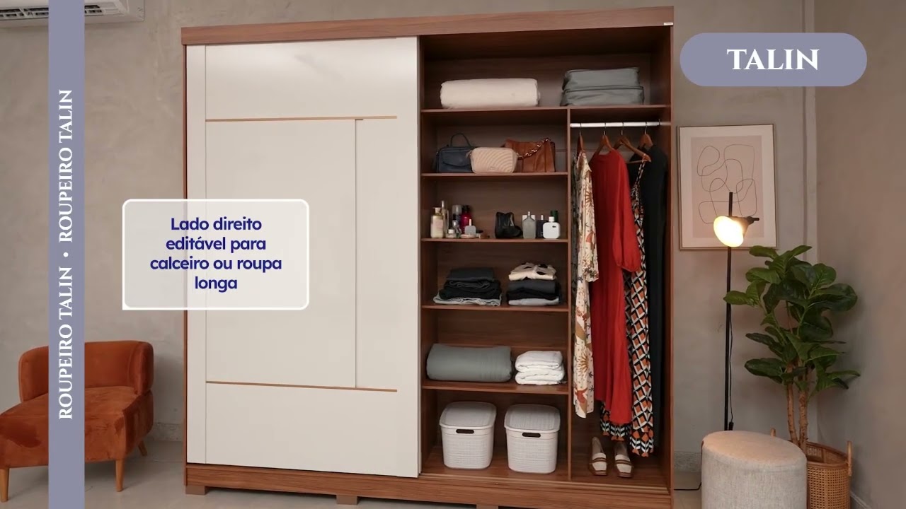 Guarda-Roupa Casal 2 Portas de Correr 229cm 100% MDF Talin