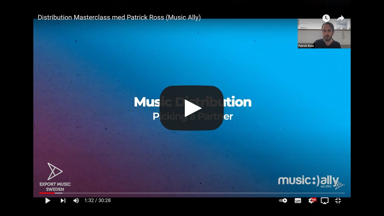 Distribution Masterclass med Patrick Ross, COO hos Music Ally