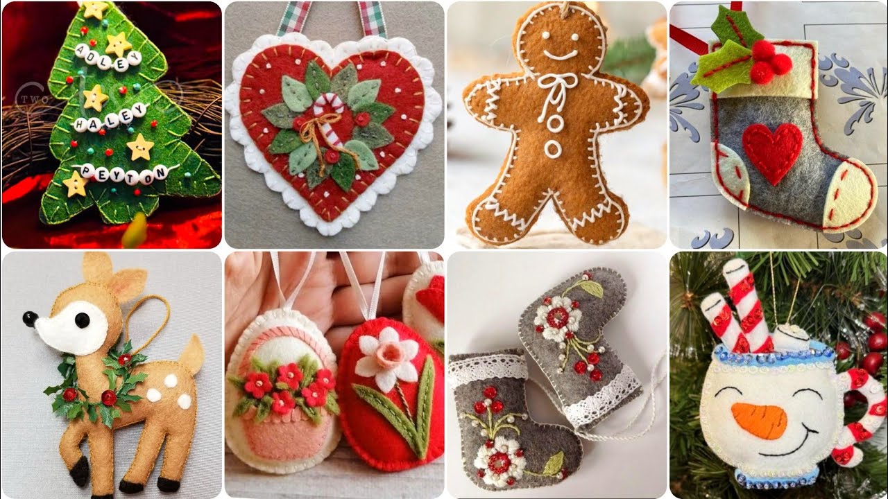 🎄Расслабляющие идеи для поделок из фетра ✂️💗 | Простые вышитые украшения ручной работы на Рождест...