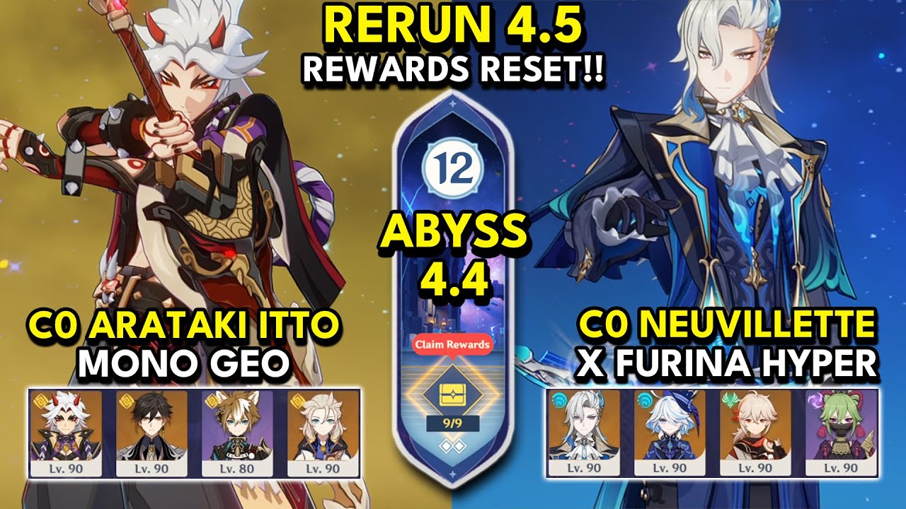 C0 Itto Mono Geo & C0 Neuvillette x Furina Hyper | Spiral Abyss 4.4 Floor 12 9 Stars |Genshin Impact
