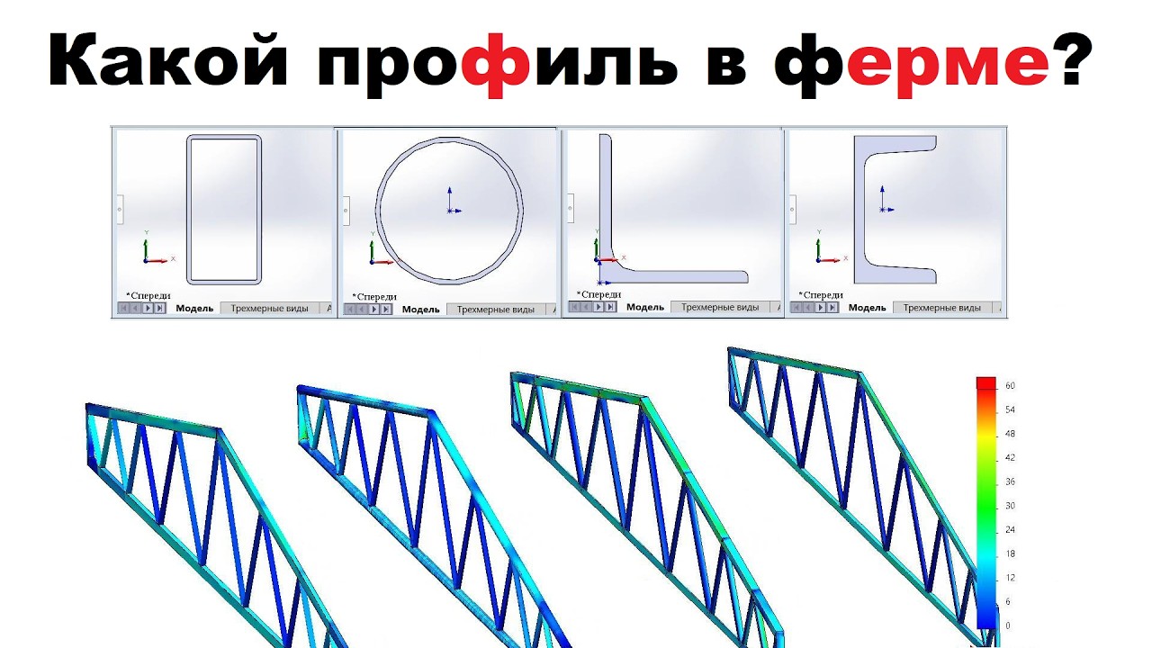 Фермы из разных труб и профилей под нагрузкой в solidworks