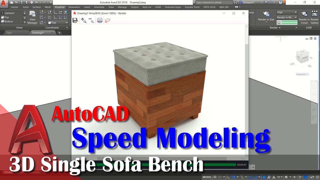3d Single Sofa Bench Speed Modeling With AutoCAD