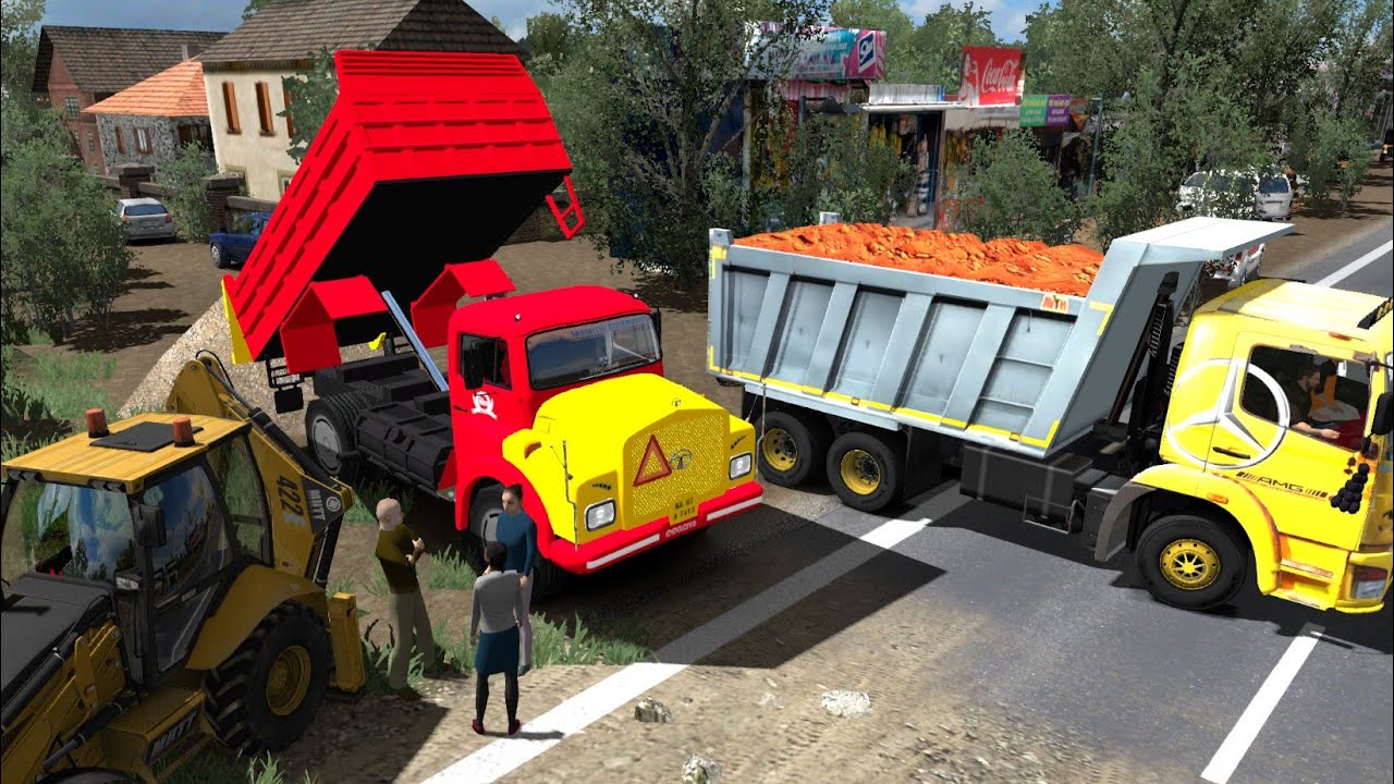 റോഡ്പണി സൈറ്റ്ലേക്ക്.. 🚚.. Realistic Ets2 Mission|Transporting materials for roadwork|bharatbenz