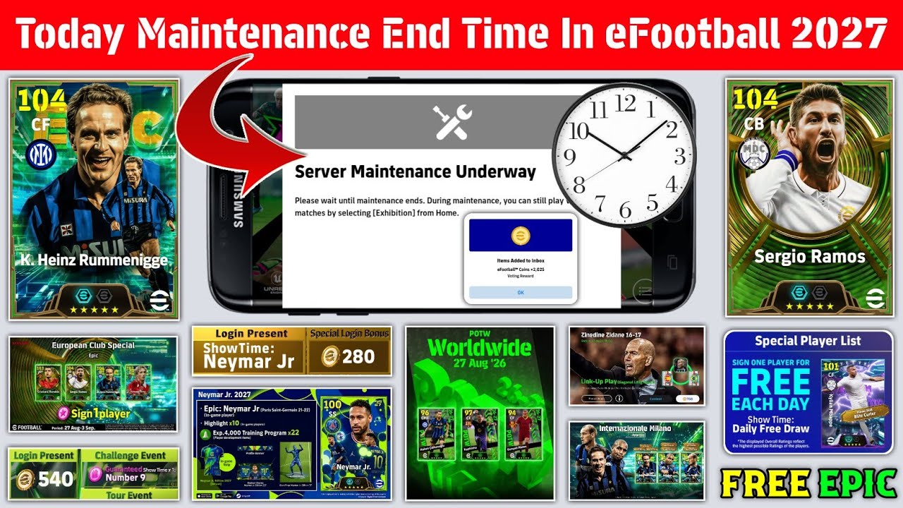 Время окончания техработ сегодня в eFootball 2027 Mobile | Технические работы серверов Pes | Врем...