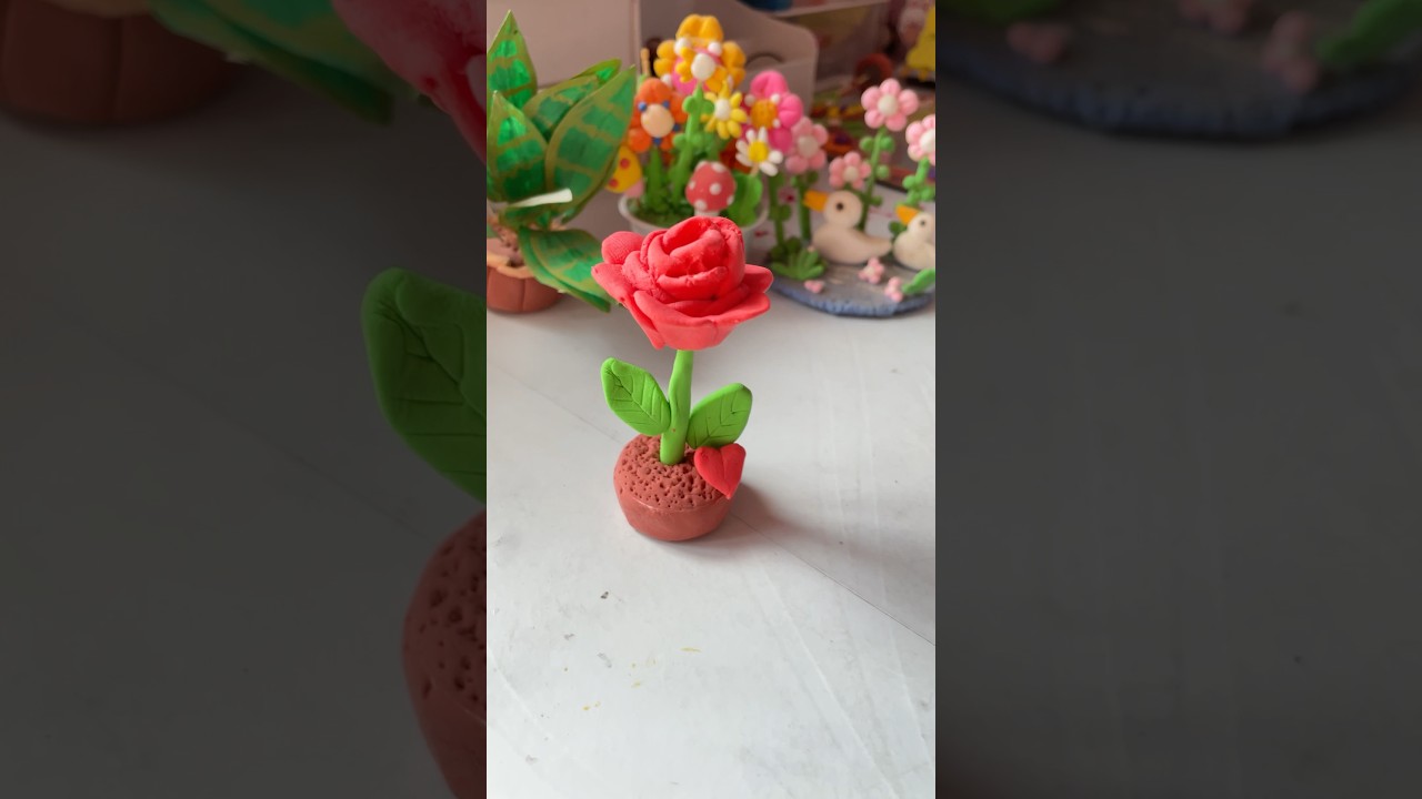 Satisfying  Rose 🌹 clay crafts for Valentine&rsquo;s Day #satisfying #shorts  #clay #craftsforkids