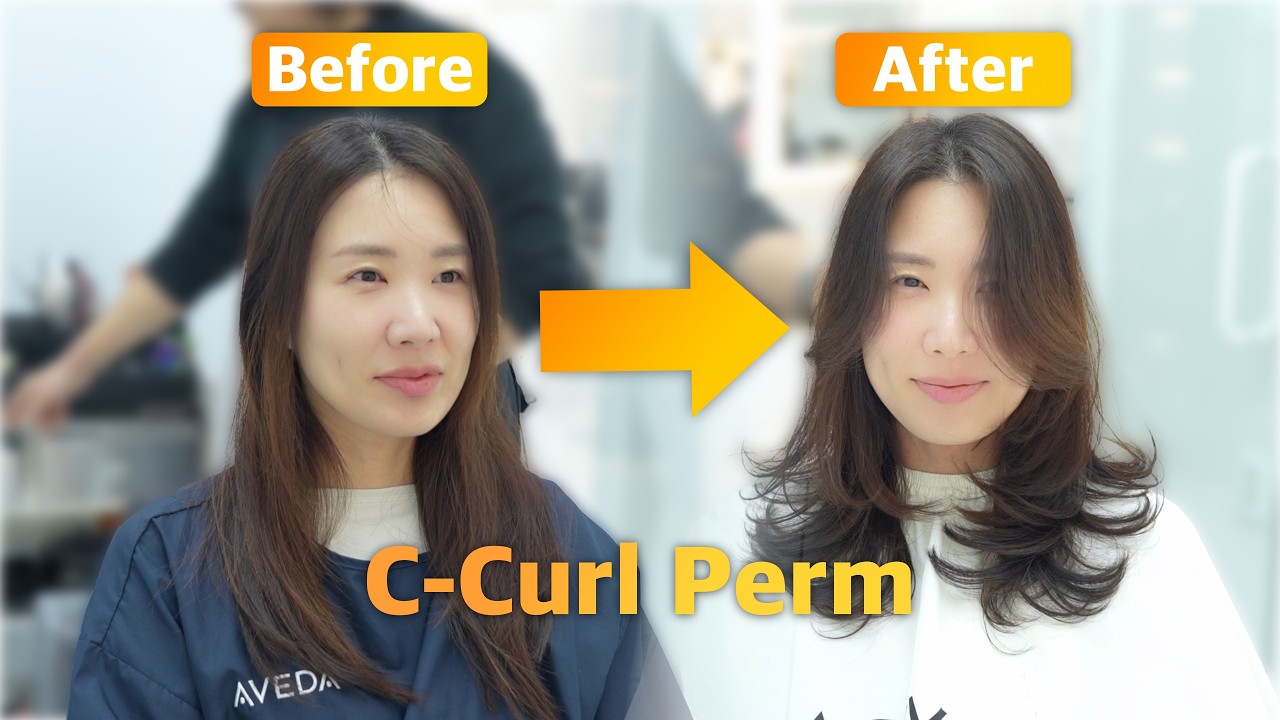 Korean Layered C-Curl Perm | Easy Styling Hair for Damaged Hair | 레이어드 C컬펌