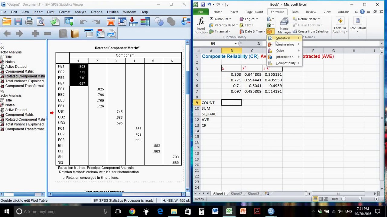 Calculate Composite Reliability (CR) and Average Variance Extracted (AVE) using SPSS and Excel