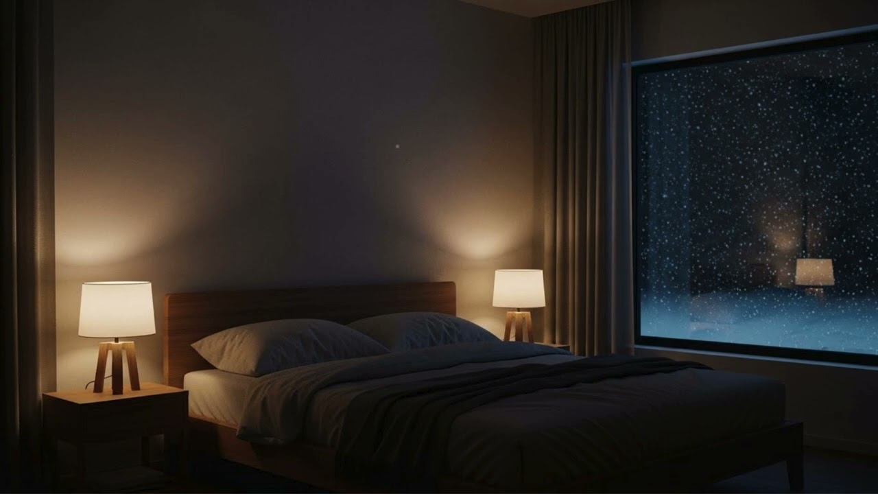 Cozy Bedroom With Soft Lights ❄️ Snow Window Ambience