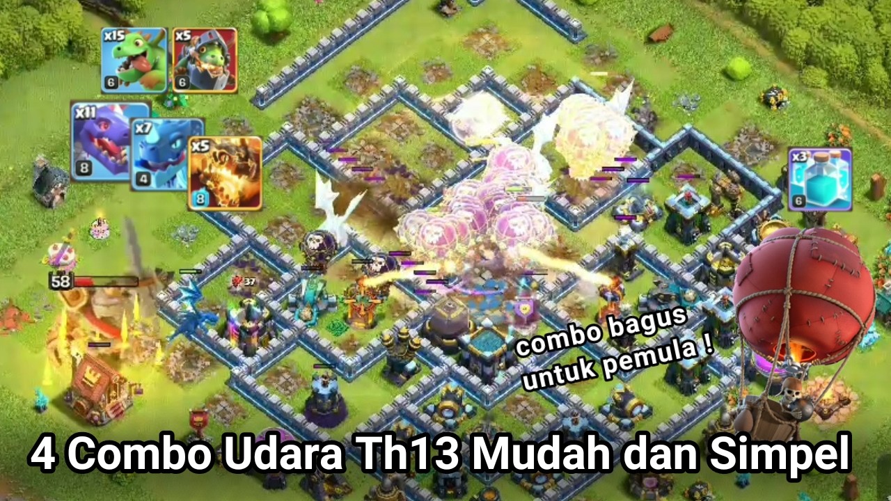 4 Combo Udara Th13 Mudah digunakan bagus untuk pemula | Clash Of Clans Gameplay