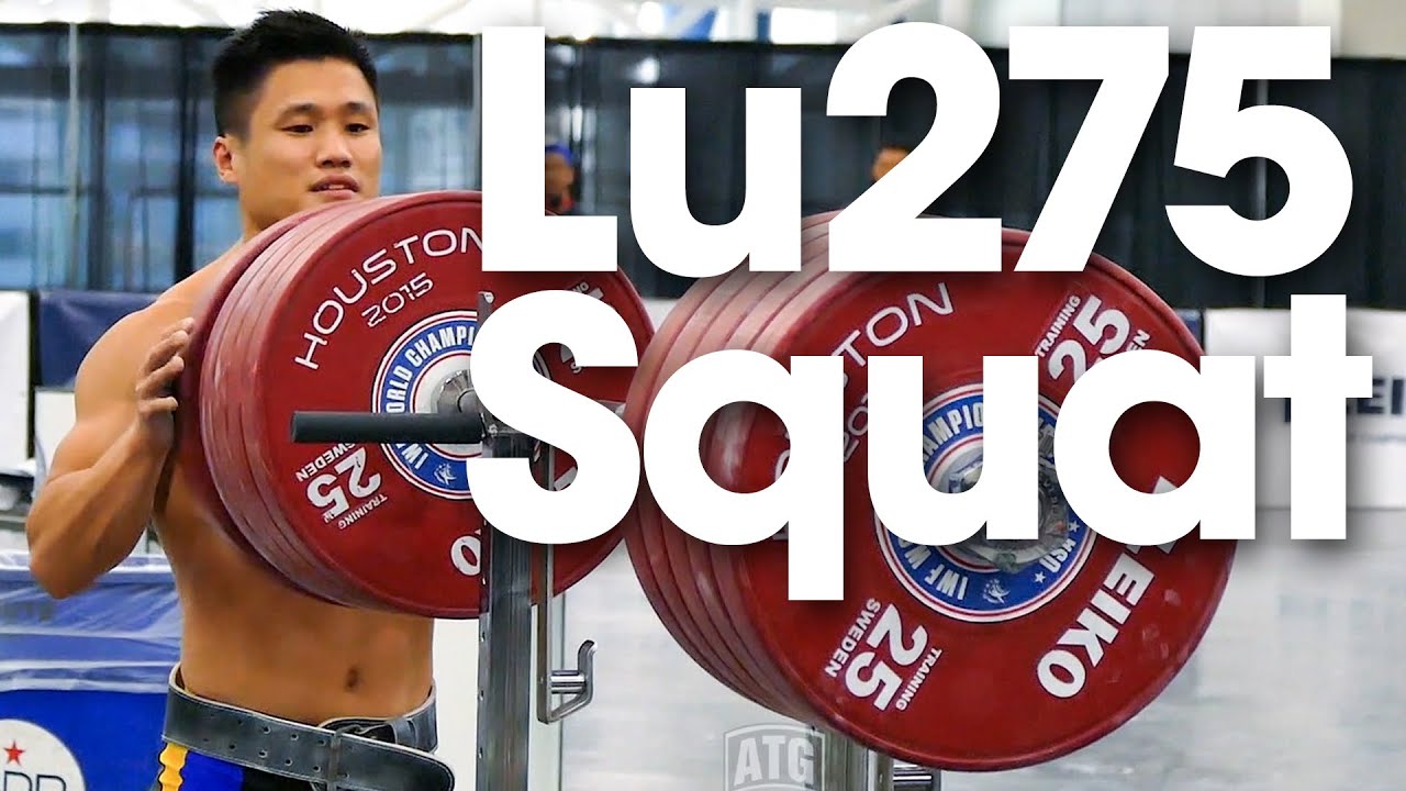 Lu Xiaojun Squatting up to 275kg + Warm Up 2015 World Weightlifting Championships Training Hall