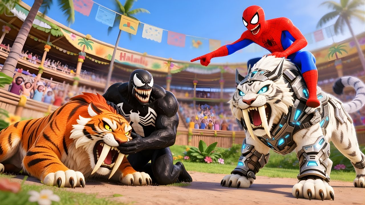 🐅🕷️SPIDERMAN Wins the Toothed Tiger Championship – Epic Battle Challenge