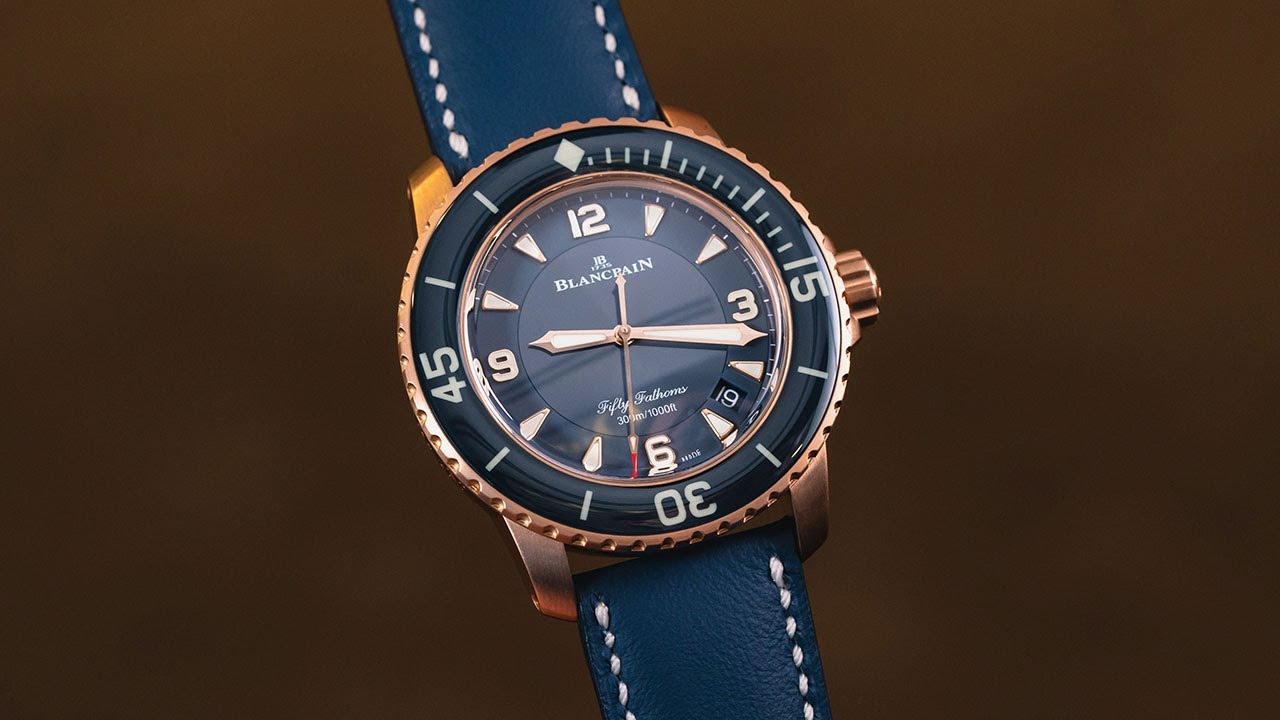 Blancpain’s Fifty Fathoms in full gold and bright blue