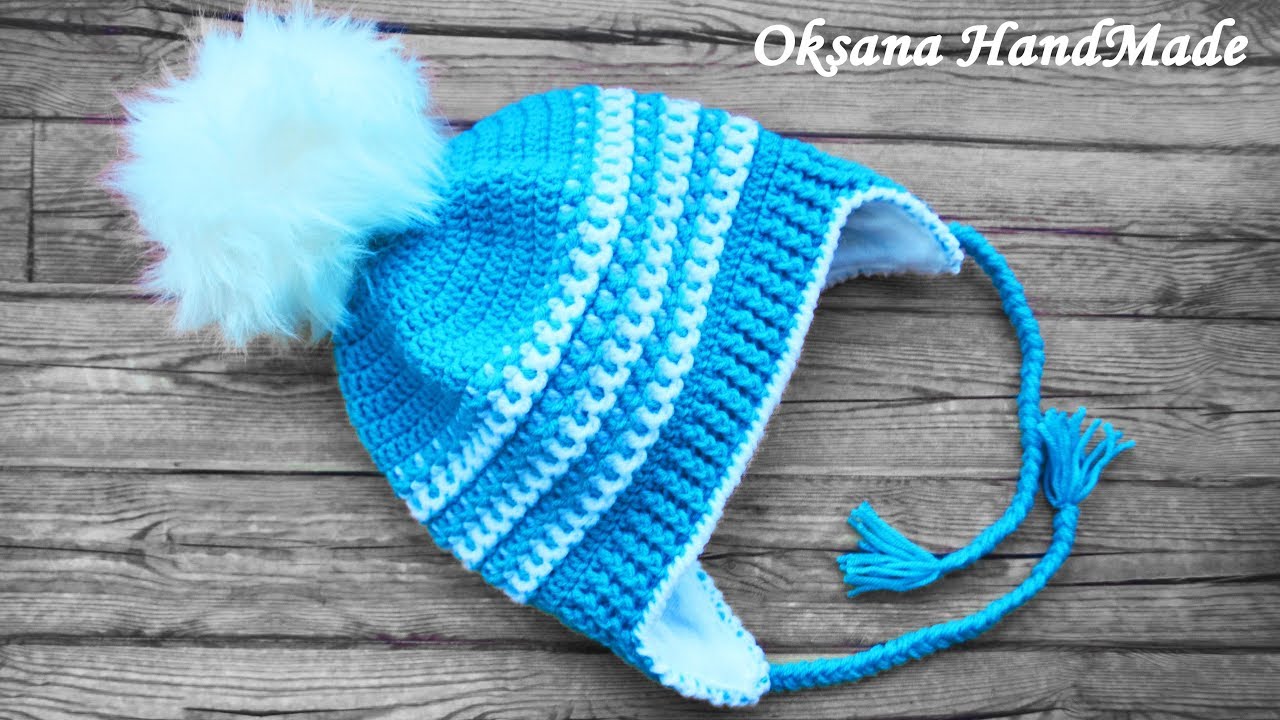 Шапка крючком с подкладом из флиса. Мастер класс и схема. Crochet hat
