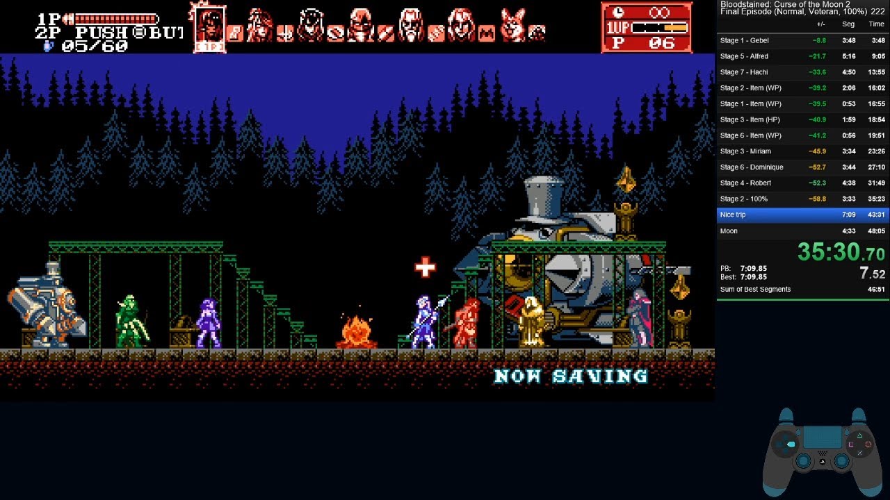 Bloodstained: Curse of the Moon 2 Final Episode (Normal, Veteran, 100%)  Speedrun in 47:09