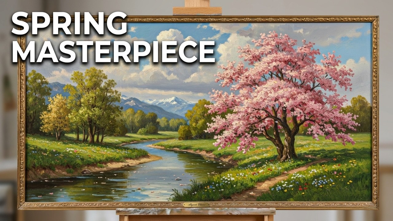 Relaxing Spring Painting | Cherry Blossom Scenery #oilpainting #art #spring