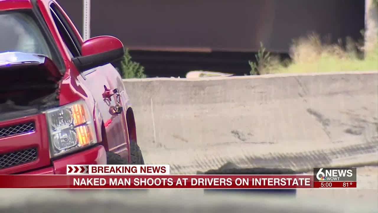 Naked man shoots at vehicles on interstate in Omaha