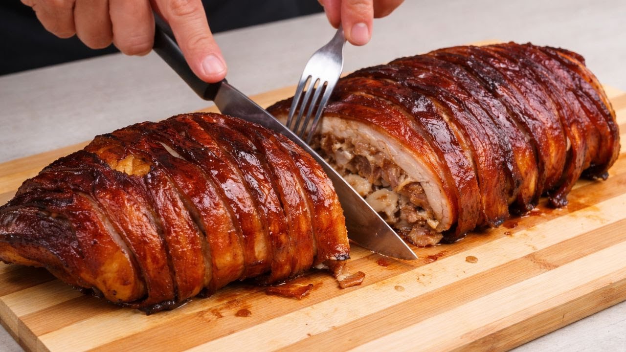 Baguete Recheada com Carne Suína, Legumes, Queijo e Bacon Caramelizado