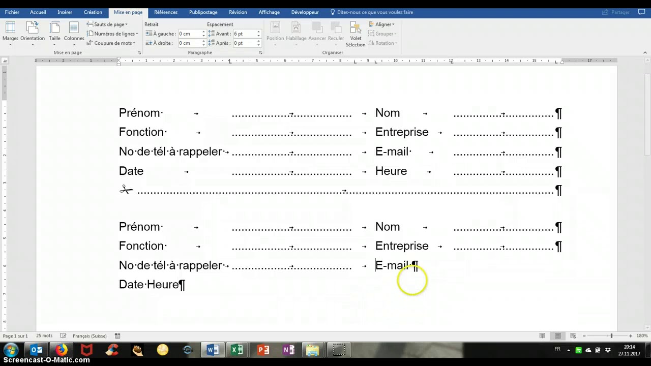 Tabulations avec points de suite