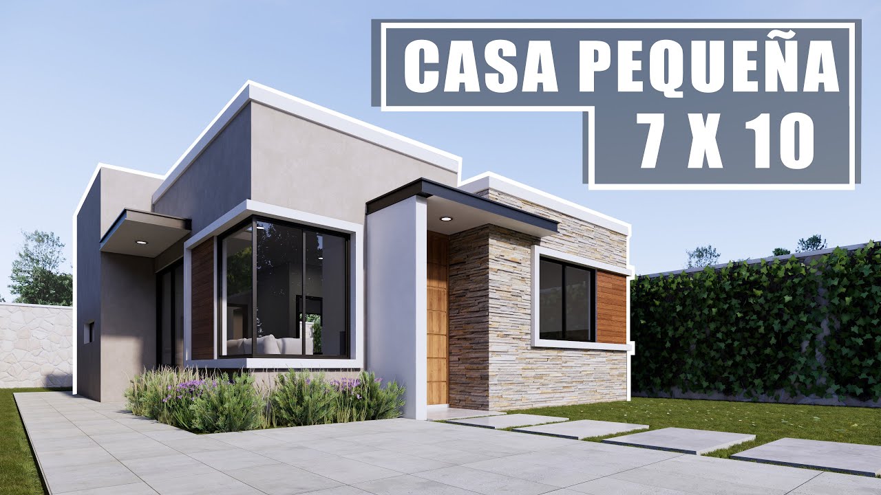 CASA DE 7X10 PEQUEÑA Y MODERNA DE UNA PLANTA CON DOS RECÁMARAS | PLANO DE CASA 70 M2