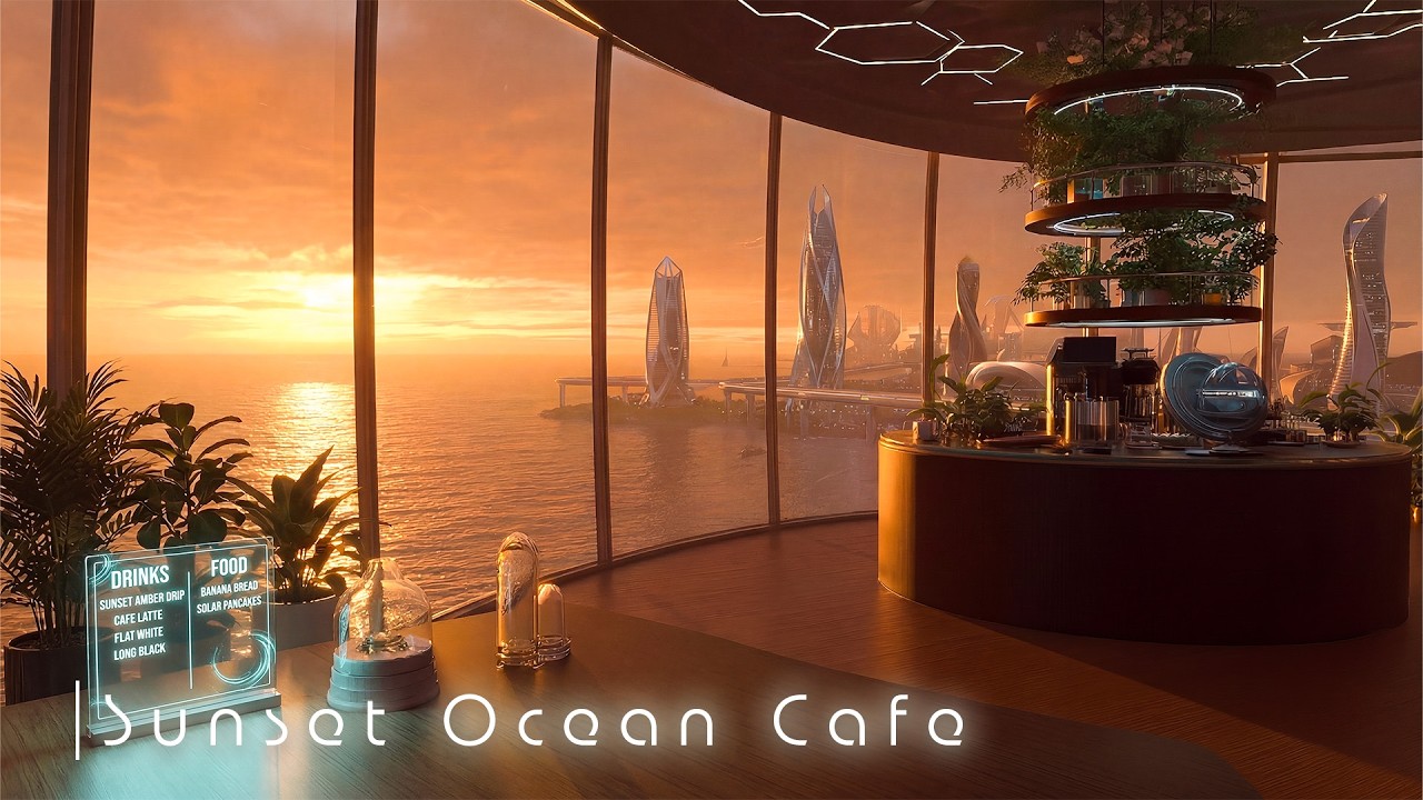 蜂蜜色の空と海辺のカフェ - 夕暮れの波音と珈琲の香り | 勉強 集中 読書 仕事 BGM