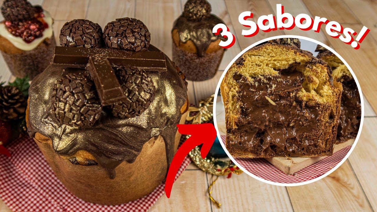 Panetone Trufado: 3 Sabores para Vender (Kit Kat, Brigadeiro e Brigadeiro Branco c/ Geleia)