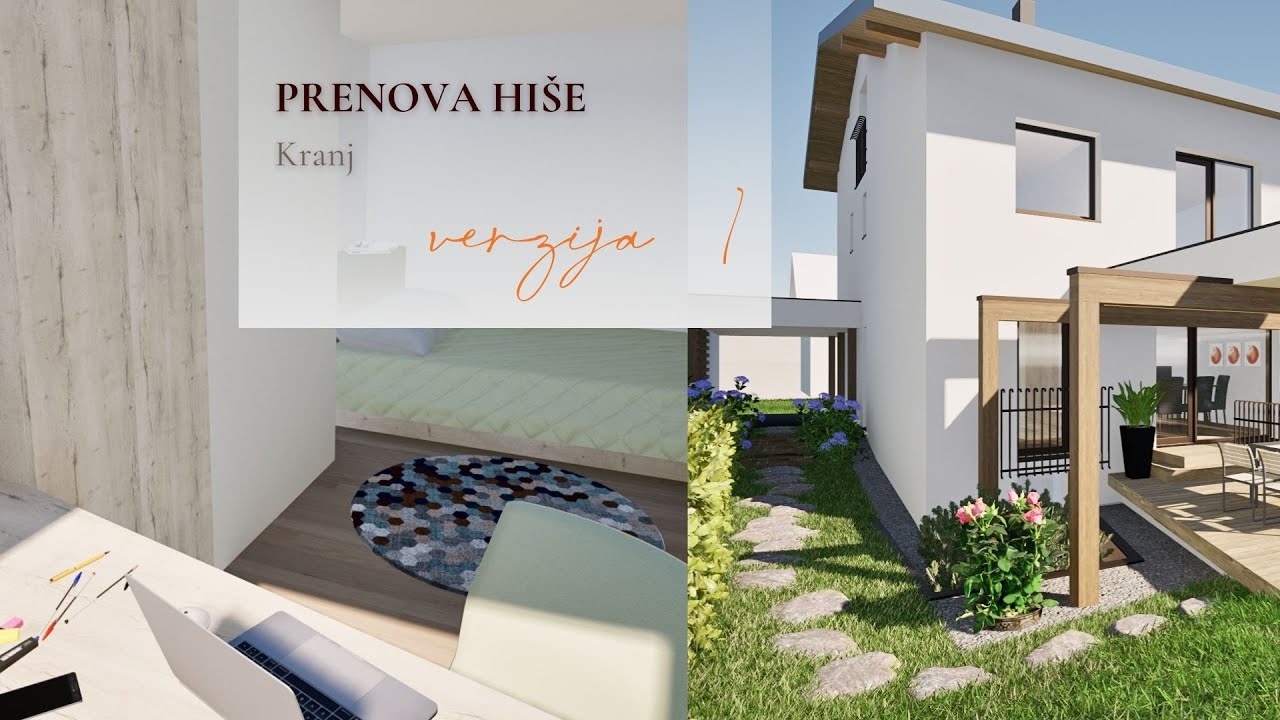 IDEJNA PRENOVA STAREJŠE HIŠE, nova razporeditev po etažah + pogled proti Alpam, Kranj - verzija V1