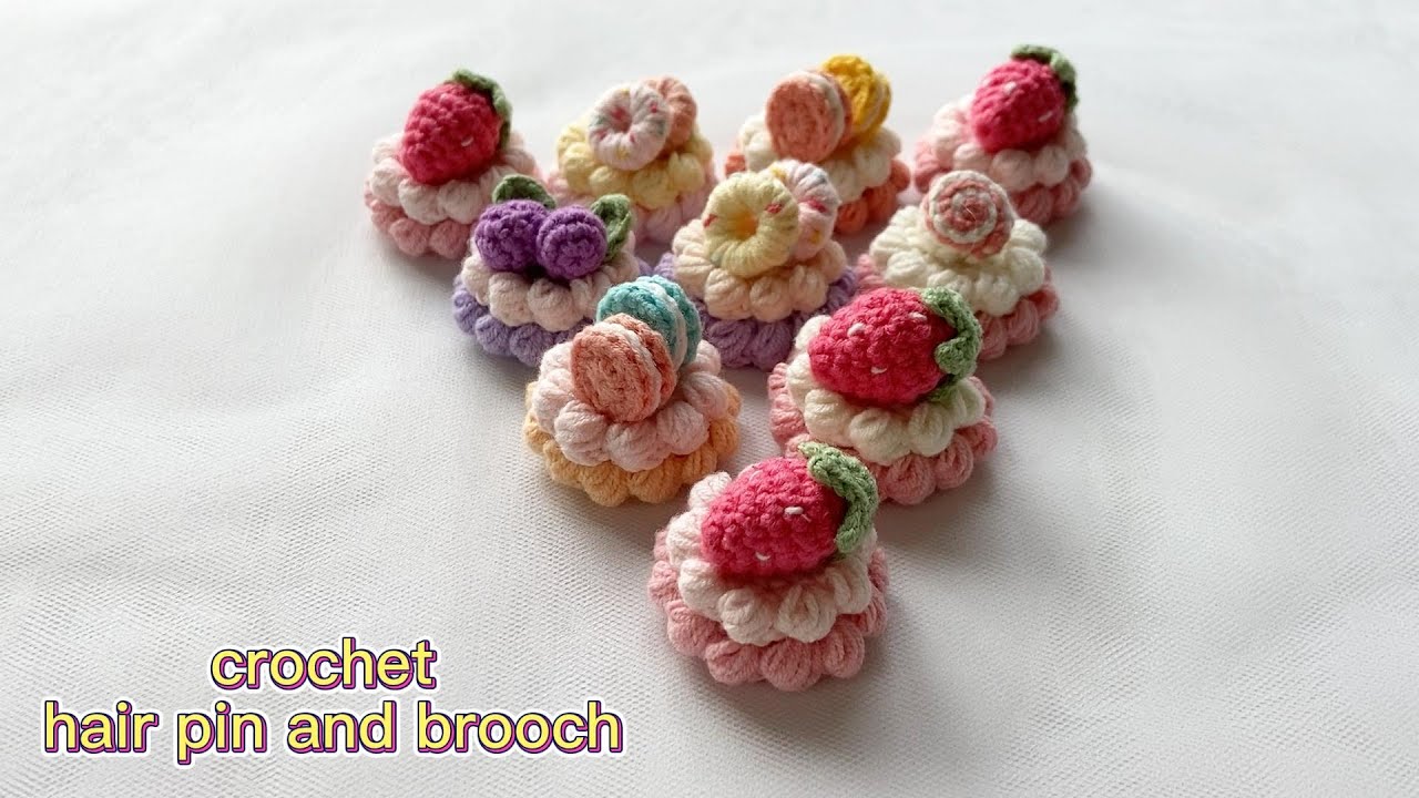【cream series hair clip/brooch】-How to crochet strawberry cream hair clip/interesting DIY