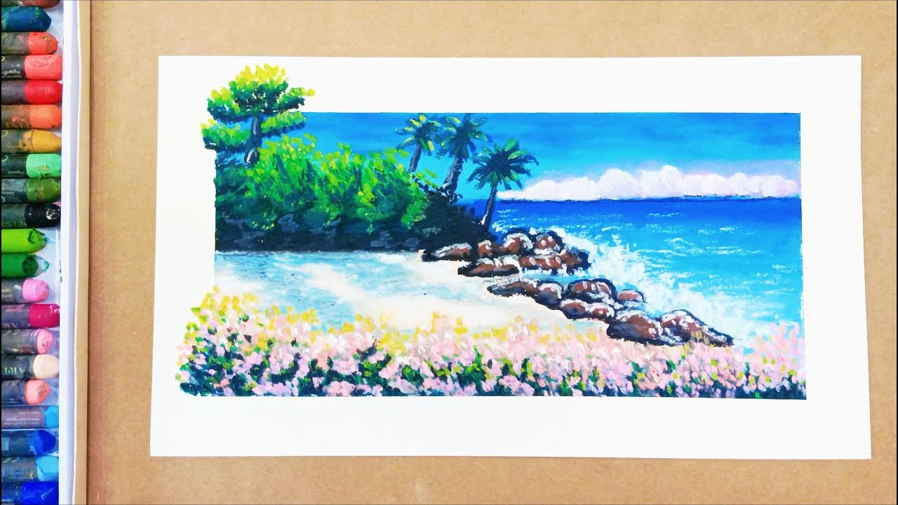how to paint a cottage on the/oil pastels/reef