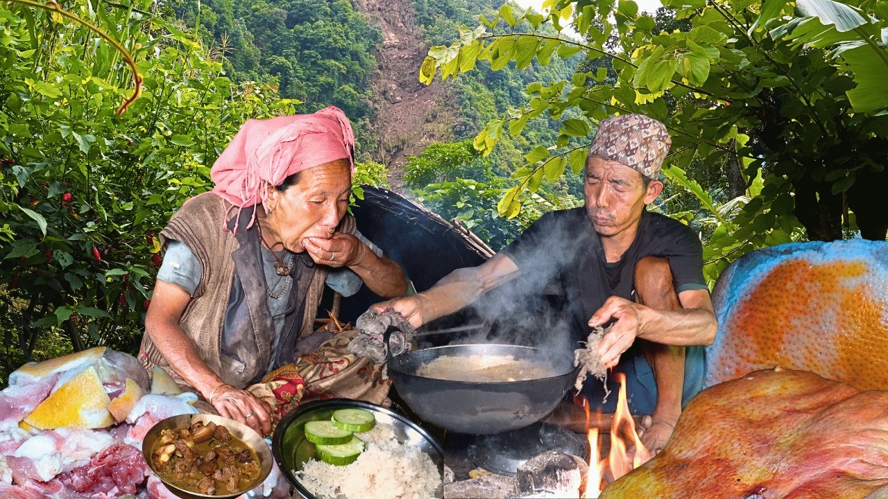 Traditional Pork Curry cooking & Eating | Organic Village life @RURALNEPALDIARIES