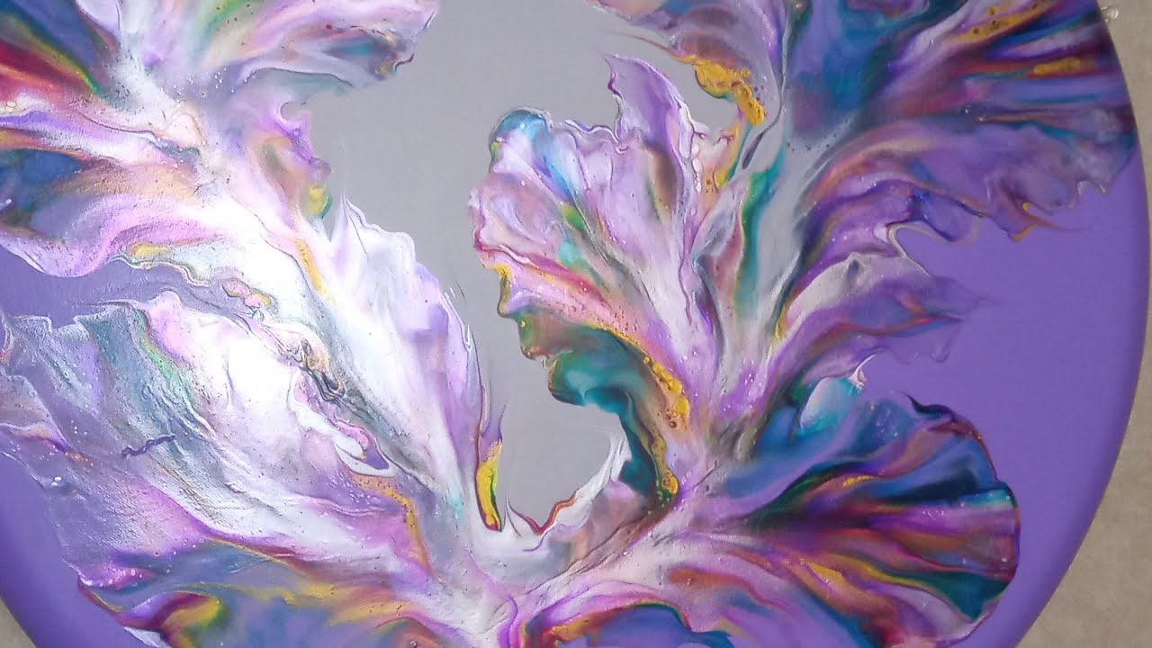 #39- Purple Dutch Pour on a 24 inch Convexo canvas