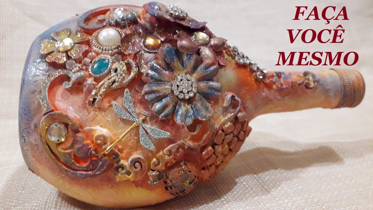 DIY - GARRAFA DECORADA - ARTE MIXED MEDIA BOTTLE @luci buzo