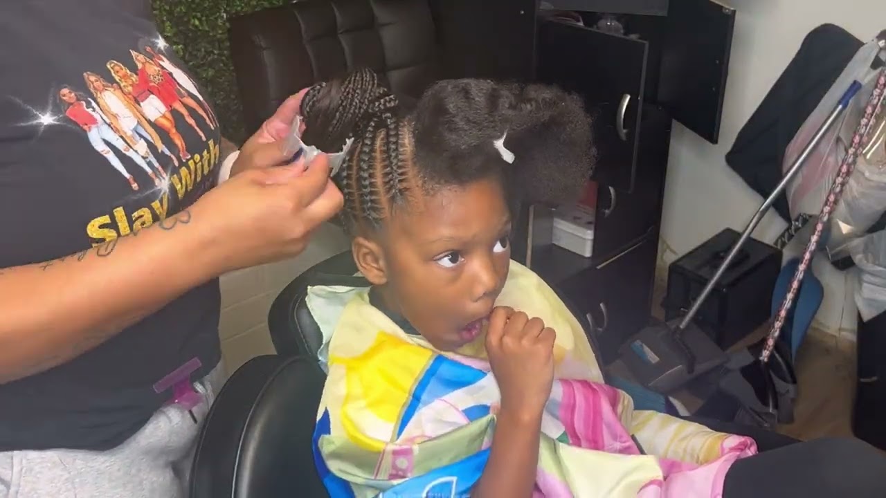 Kids Stitch Braid Ponytail With Knotless Bang 💜
