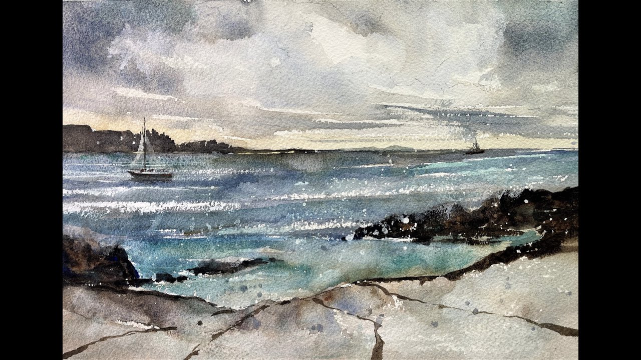 WATERCOLOR SEASCAPE using strong depth of field and intense colors