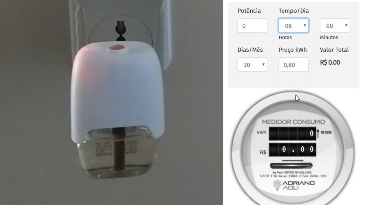 Quanto gasta de eletricidade Repelente de Tomada El&eacute;trico e L&iacute;quido?
